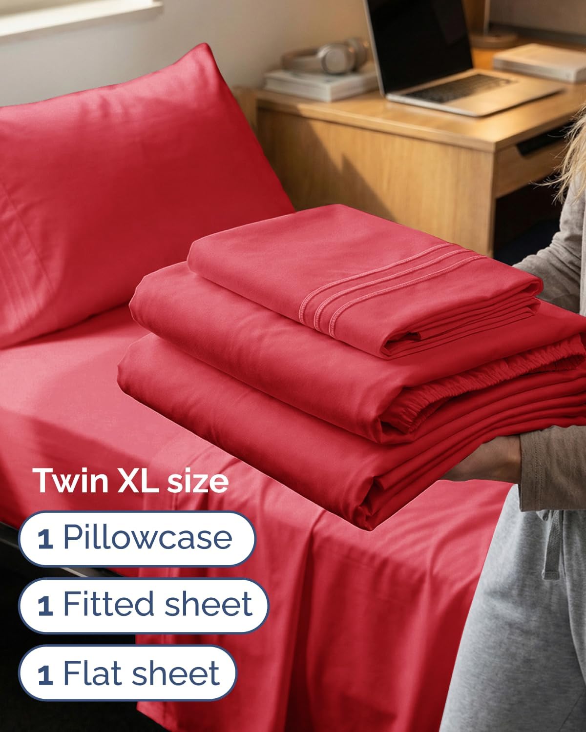 Skiennix Twin XL Sheet Set - Comfy Cooling Bed Sheets - Ultra-Soft, Deep Pockets, Wrinkle-Free - Red
