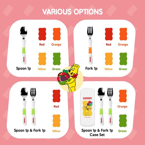 HARIBO Goldbear Spoon and Fork Set - Kids & Toddlers Stainless Steel Flatware with HARIBO Goldbear Figure Handle, Kids Eating Utensils for 4 years + Child, BPA Free Silverware for Kids (Yellow)
