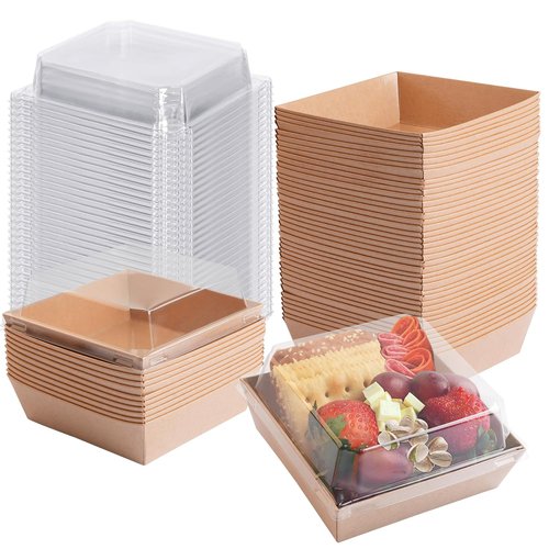 IFUCTYE 50 Pack Charcuterie Boxes with Clear Lids - Small Charcuterie Boxe 4 Inch Dessert Boxes for Presenting and Transporting an Assortment of Slice Cakes, Strawberries and Other Delicacies