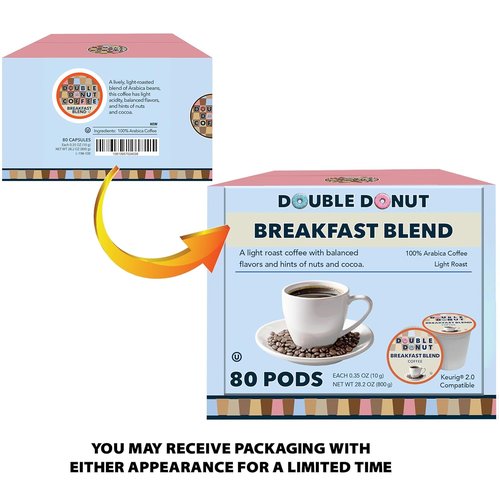 Double Donut Coffee - Breakfast Blend Light Roast Coffee Pods | 80 Recyclable Single-Serve Pods for Keurig