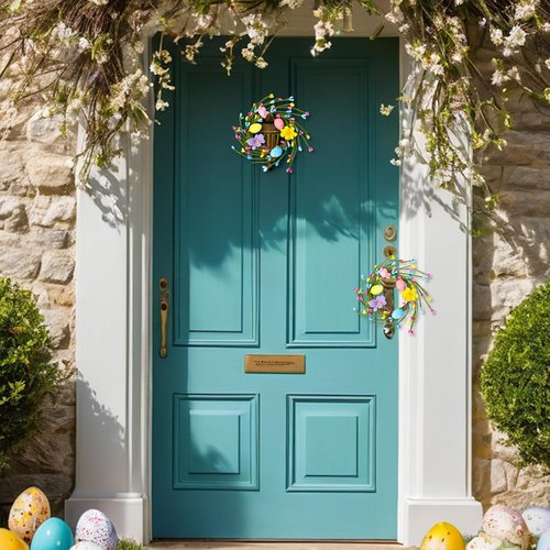 Jansun Easter Candle Rings - 4 Pcs Mini Wreaths with Pink & Blue Eggs | Perfect for Table Centerpieces