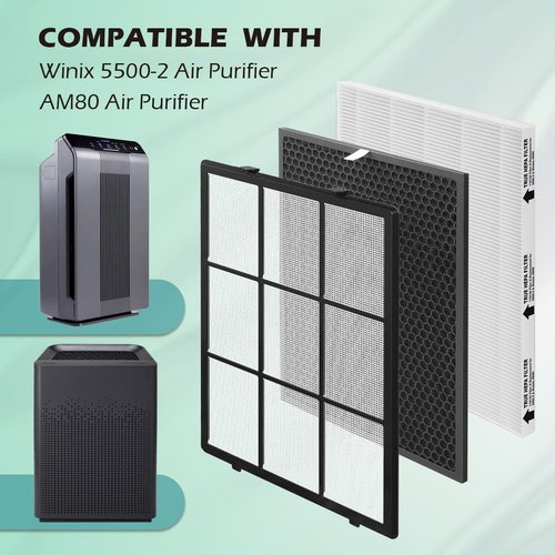 SAKEGDY 116130 Replacement Filter H fit for Winix 5500-2 Air Cleaner Purifier and Winix AM80, Package Contain 1 Washable Pre-Filter+1 Premium Filter+1 Activated Carbon Filter Combo Pack