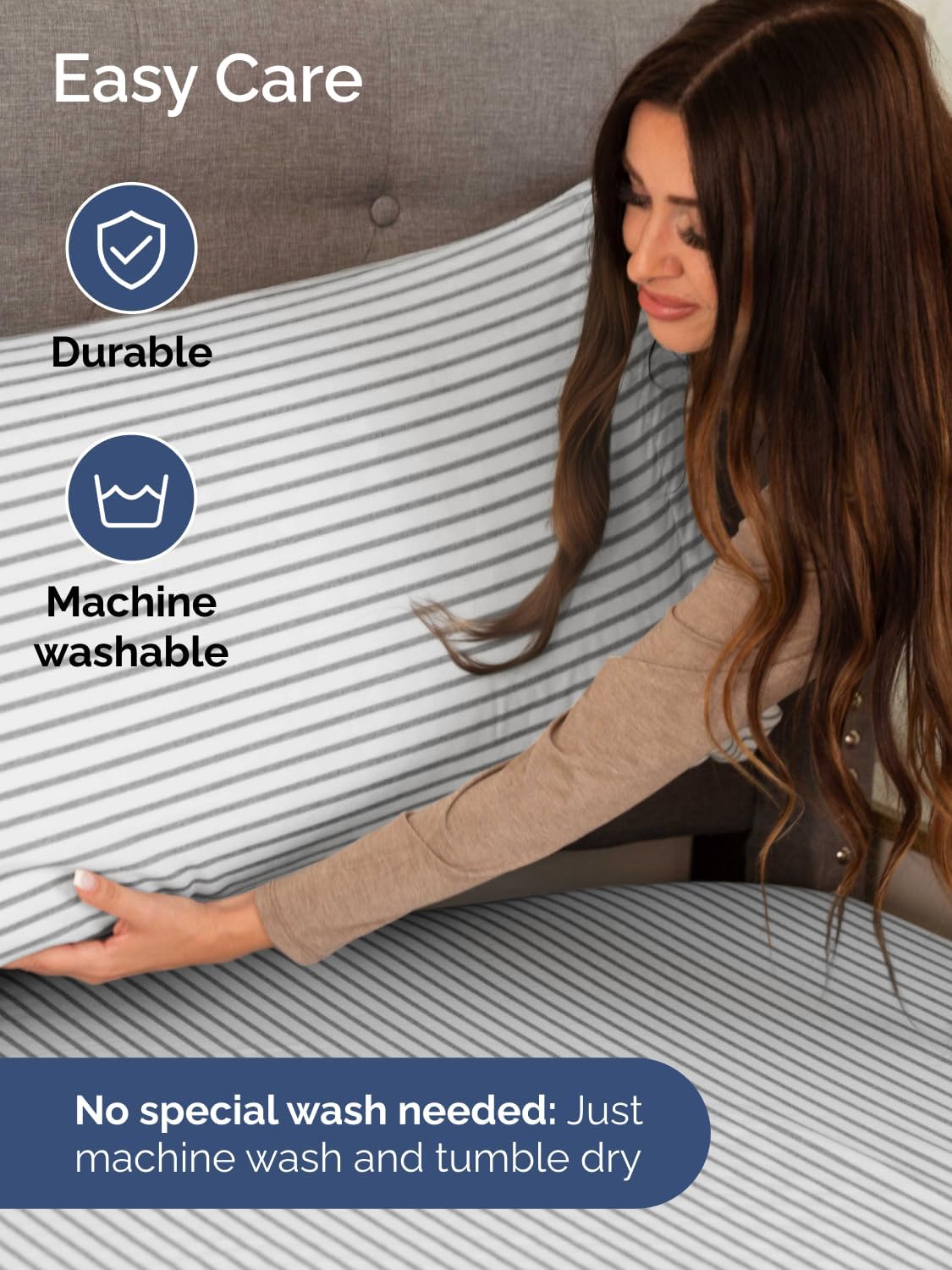 Skiennix Extra Deep King Sheet Set | 6-Piece Breathable Cooling Bedding - Hotel Luxury - Soft, Wrinkle-Free, Grey Stripes