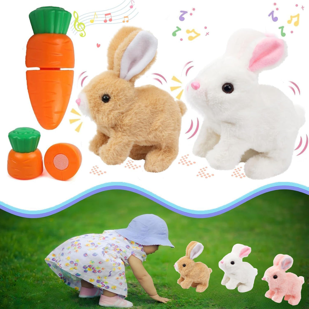 Skiennix Interactive Hopping Bunny Plush Toy - Realistic Easter Rabbit with Sounds & Movements | Brown & White