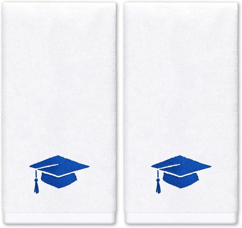 FYSUIMU Graduation Hand Towels - Embroidered Cotton Bath Towels | Blue Diploma Cap Design, 29.5 x 13.7 Inch
