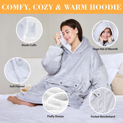 FirstE Wearable Heated Blanket Hoodie, Portable USB Heated Hoodie Blanket, Comfy Electric Wearable Hooded Sweatshirt for Women Adults Outdoor Indoor Warm,Large Pocket,3 Heating Levels,3h Auto Shut-off