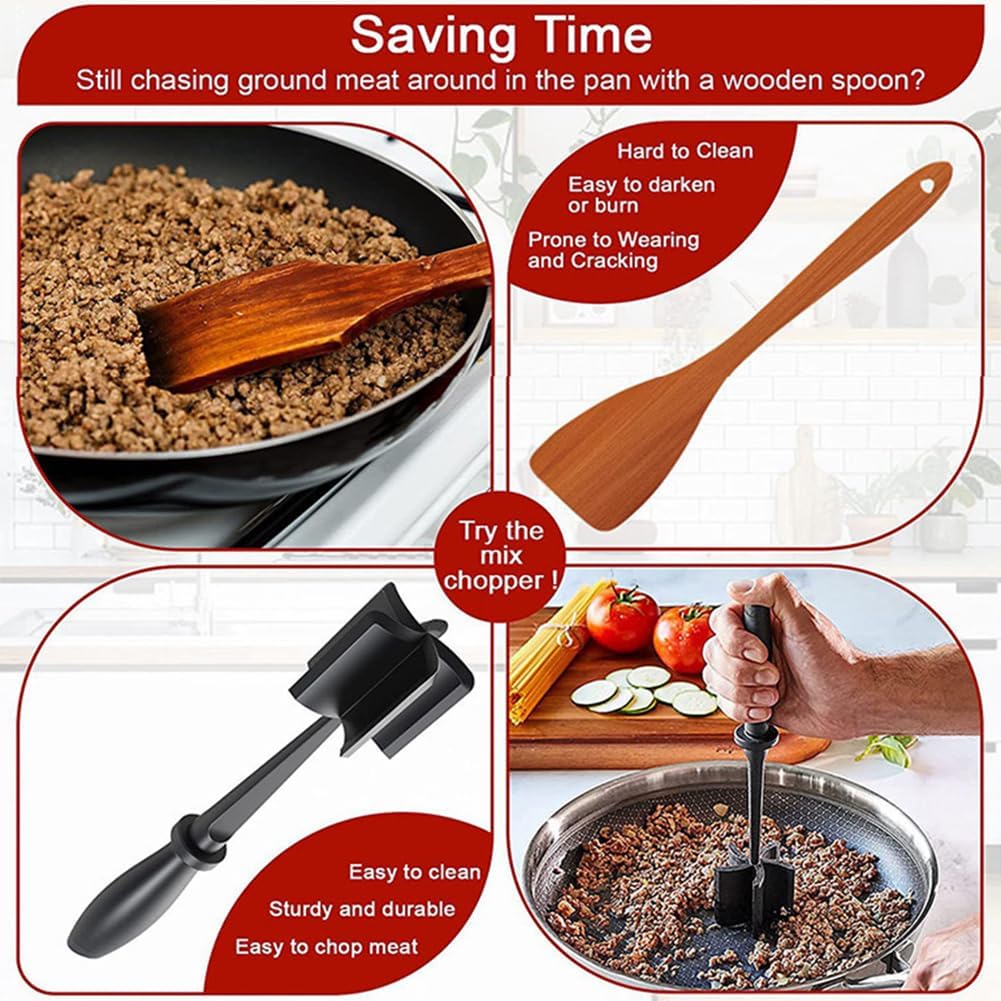 Skiennix Meat Chopper - 6-Piece Heat Resistant Hamburger Grinder & Non-Stick Mix Tool for Cooking