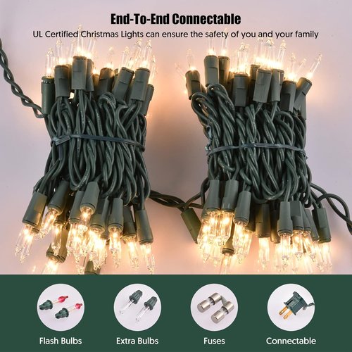 Dirnun Christmas Lights - 100 Count Clear White Incandescent String Lights | UL Certified for Indoor/Outdoor Use