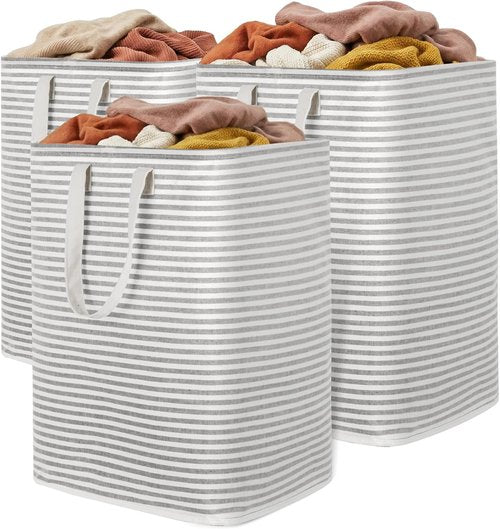 Lifewit 3-Pack Laundry Basket | 90L Collapsible Hamper with Reinforced Handles - Waterproof Grey Design