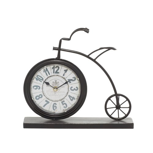 Deco 79 Metal Decorative Clock Bike Mantel Clock, Tabletop Clock 13" x 3" x 12", Brown