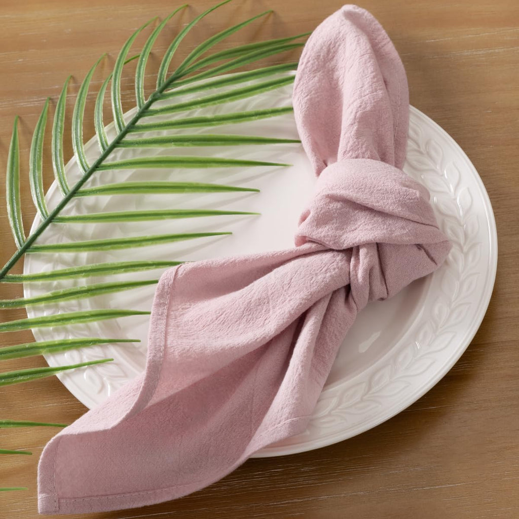 Socomi Cloth Napkins - Pink Linen Cotton Set of 6 | Washable & Reusable 17"x17" for Thanksgiving & Events