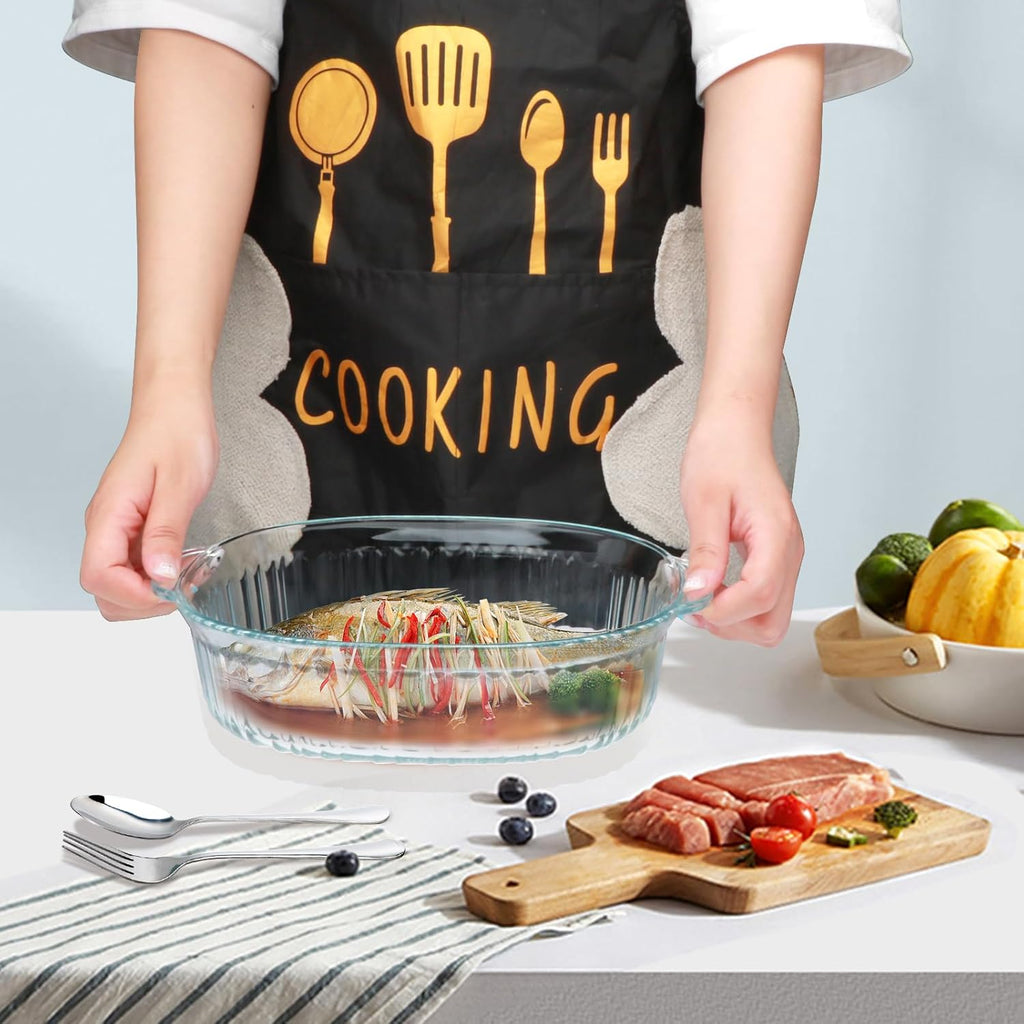 Skiennix Glass Casserole Baking Dishes Set - 2 Pack with Lids, 1.9 Qt & 3 Qt for Lasagna & Casseroles