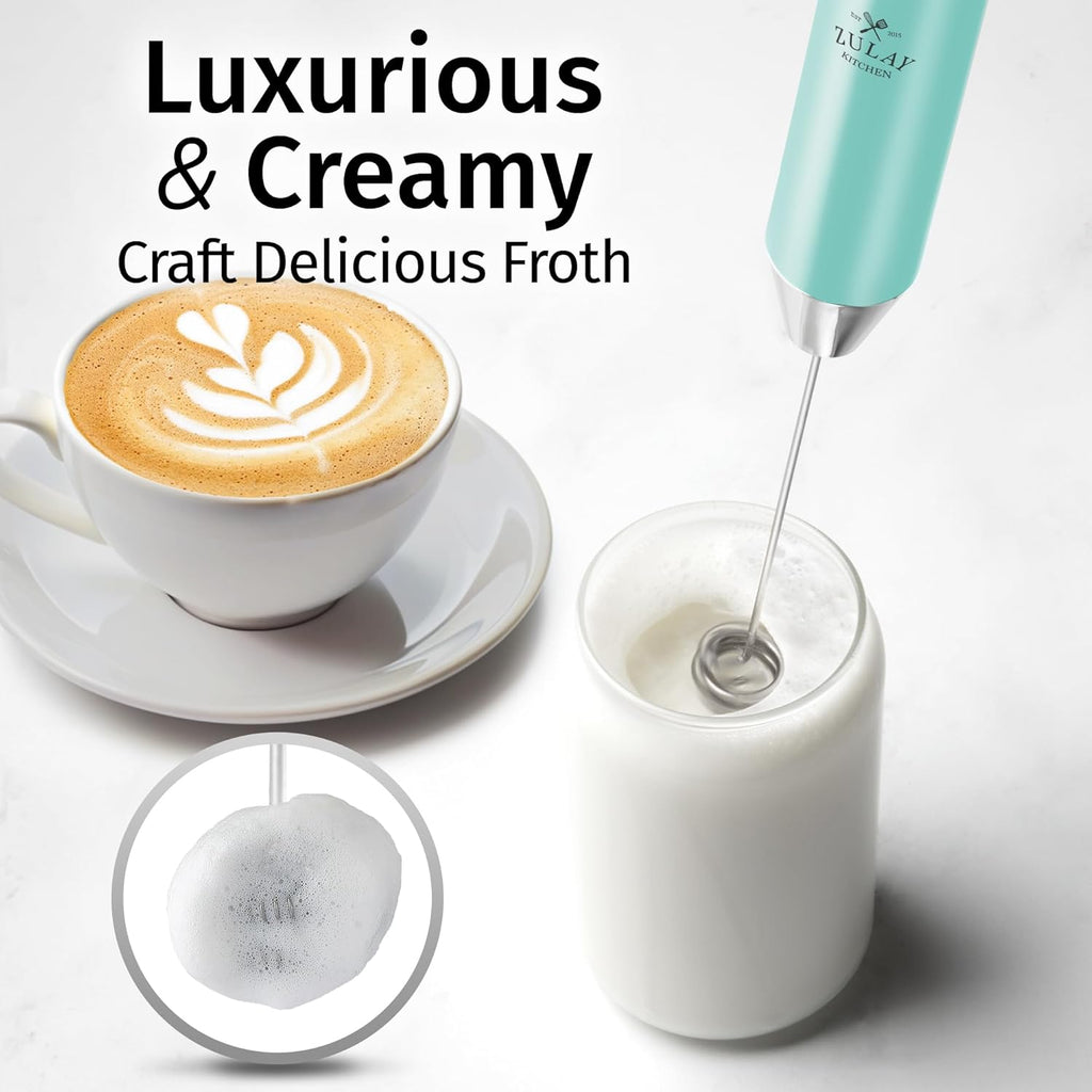 Zulay Kitchen Rechargeable Milk Frother - Powerful 2-Speed Motor, Waterproof Design | 2000mAh Battery - Sky Blue Drink Mixer for Lattes, Cappuccinos, Matcha & Protein Powder