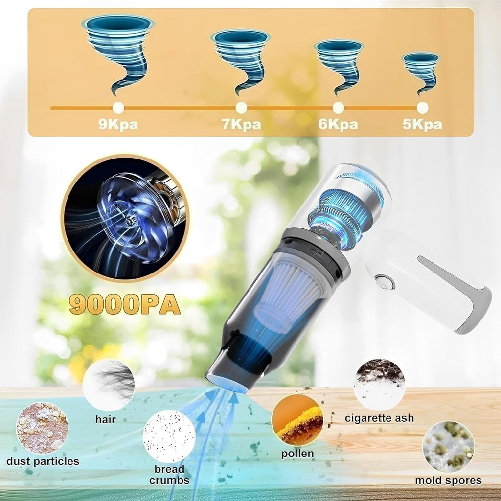 Skiennix Mini Cordless Car Vacuum - High Power 9000PA Suction | Portable 3-in-1 Handheld Cleaner