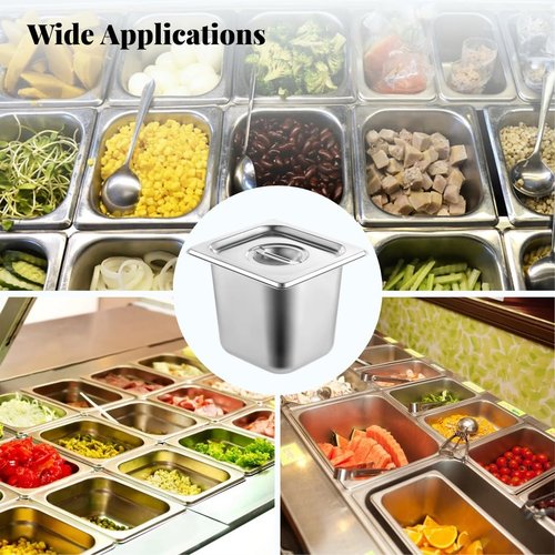 8 Pack Hotel Pans 1/6 Size with Lid, 6 inch Deep Stainless Steel Steam Table Pan, Anti Jam Steam Pan Metal Food Pans for Restaurant Cafeteria Party Catering