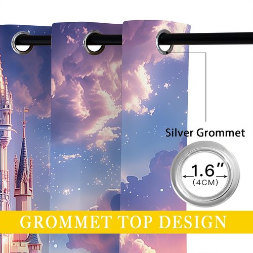 Magic Castle Blackout Curtains for Girls Boy Home Decor, Princess Castle Fairy Tale World Grommet Thermal Insulated Drapes Darkening Window Curtain for Bedroom Living Room, 84 x 84 Inch