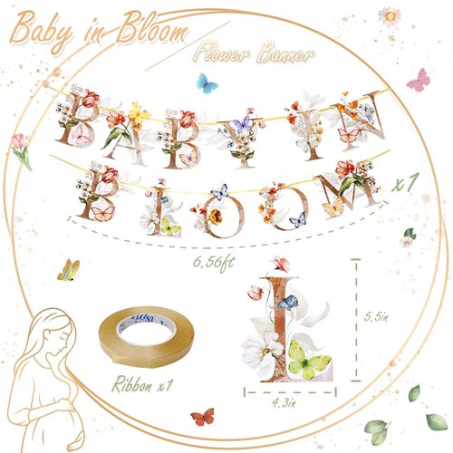 Flower Butterfly Baby in Bloom Banner, Wildflower Butterflies Baby Shower Sign, Boho Floral Welcome Baby Garland Decor, Flowers Theme Paper Bunting for Mommy to Be Party