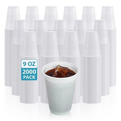 Lilymicky 2000 PACK 9 oz White Plastic Cups, 9 Ounce Disposable Drinking Cups for Birthday Parties, Picnics, Ceremonies