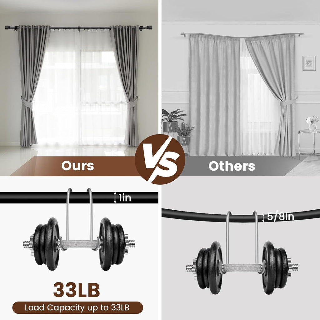 Skiennix 1” Diameter Adjustable Curtain Rod - Heavy Duty Matte Black, Fits 30-240 Inch Windows