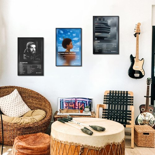 Anslivle 3-Piece Framed Canvas Drake Album Cover Posters - Black | 16x24 Inches Contemporary Music Wall Art for Home