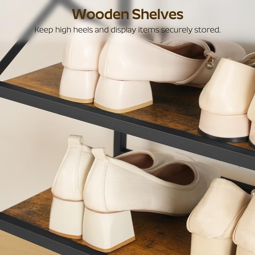YATINEY 6-Tier Tall Shoe Rack Organizer, Wooden Shoe Storage for Closet Holds 24 Pairs, Sturdy Shoe Shelf with X-Shaped Metal Support, for Entryway, Bedroom, Rustic Brown and Black SS206BR