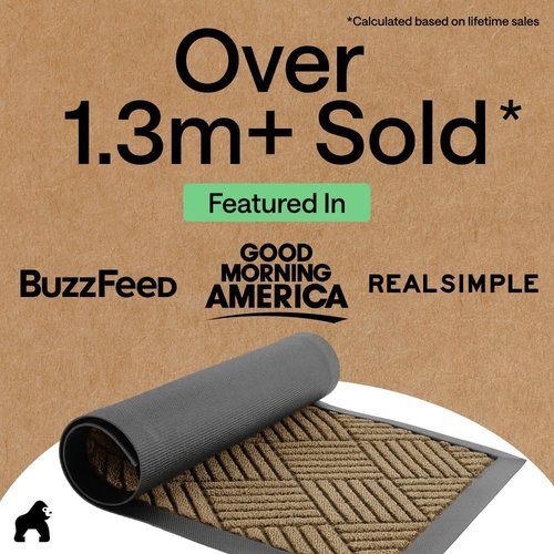 GORILLA GRIP Waterproof All-Season WeatherMAX Doormat - Natural Rubber, Stain & Fade Resistant, 29x17, Beige Diamond