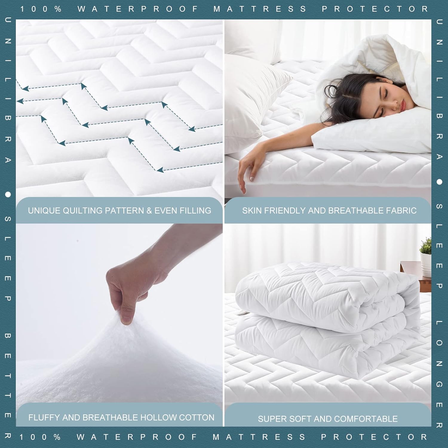 Skiennix Queen Size Waterproof Mattress Protector - Quilted, Breathable & Ultra-Soft | Fits 6''-25'' Mattresses - White
