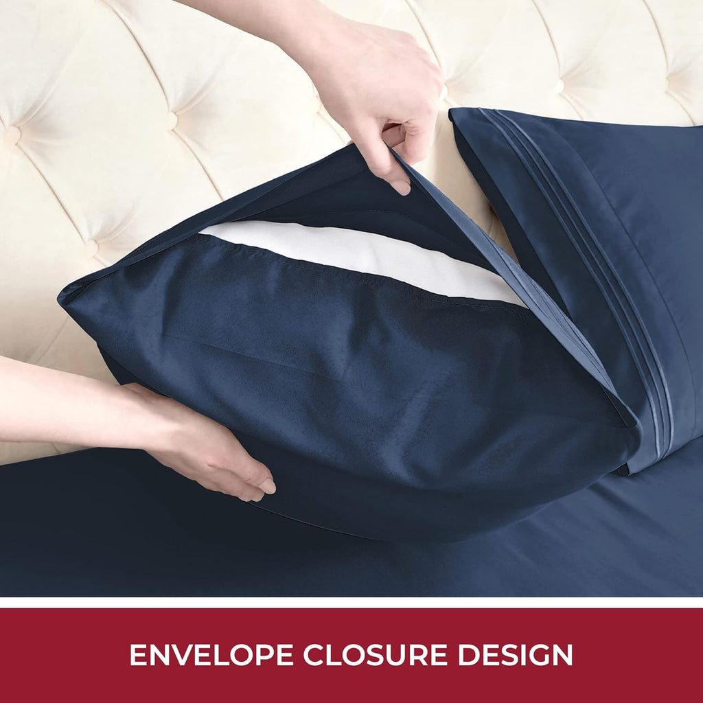 Mellanni RV Short Queen Sheets - Luxury Hotel-Quality Bedding | Extra Soft, Cooling, Deep Pocket (Navy Blue)