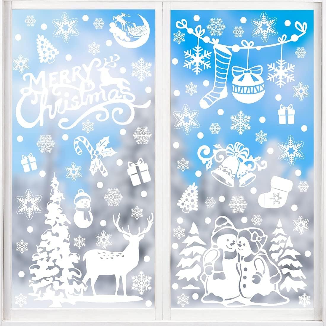 SULOLI Christmas Window Clings - 141 Static Snowflake Stickers for Festive Decoration | 8 Sheets