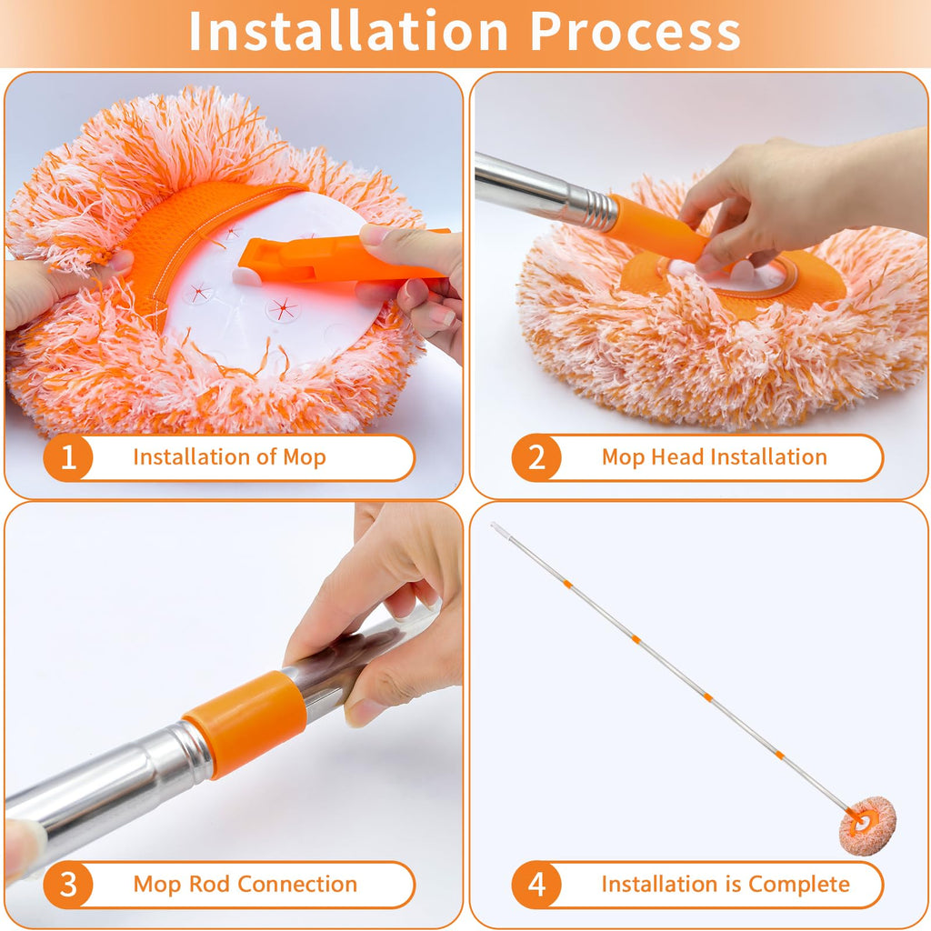 360 Rotatable Adjustable Wall Mop with 5 Mop Heads, 78 Inch Wall Cleaner for Floor, Ceiling & Baseboard