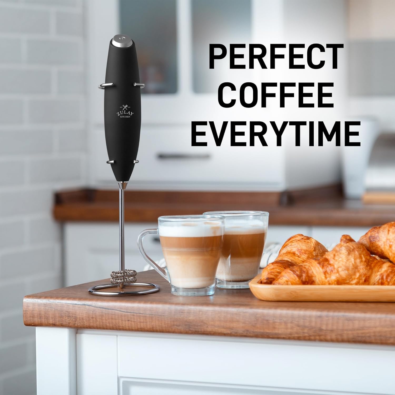 Zulay Kitchen Double Whisk Milk Frother - Powerful Handheld Foam Maker for Coffee, Lattes & More - Includes 2 Duracell Batteries