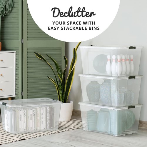 Lifetime Appliance Parts 75 Qt. Clear Plastic Storage Bin Tote - Ultra Durable Lid & Secure Latching Buckles