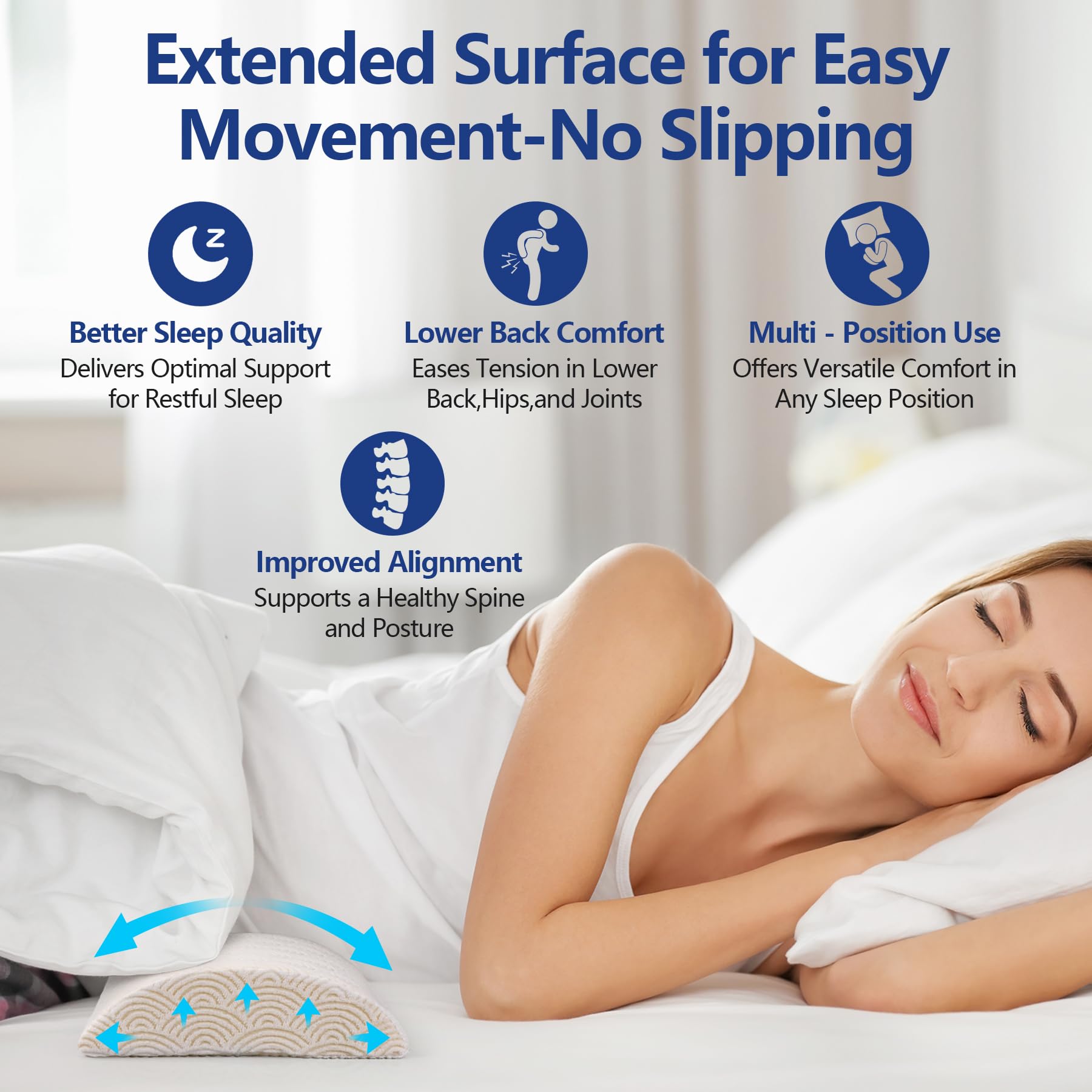 Cozyhealth - 2.95" H*18.7" L - Soft Small Lumbar Pillow for Sleeping, Memory Foam Back Lumbar Support Cushion for Lower Back Pain Relief Bed Waist Sleep Support Pillow for Side, Back (White, Small)