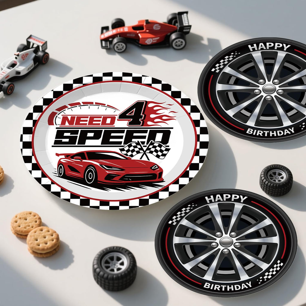 Need Four Speed Birthday Decorations Banner 4th Race Car Cake Topper Racing Balloons Plates and Napkins Need 4 Speed Decorations 4th Birthday 4 Year Old Boy Decorations
