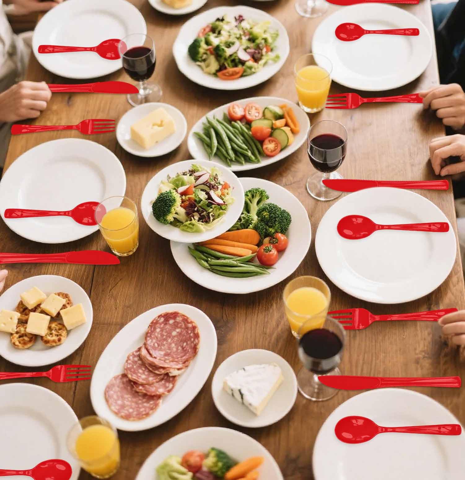 SietDESEO 25 PCS Red Plastic Knives Disposable Utensils Heavy Duty Red Knives Disposable Cutlery for Birthday Wedding Baby Shower Bridal Shower Plastic Silverware