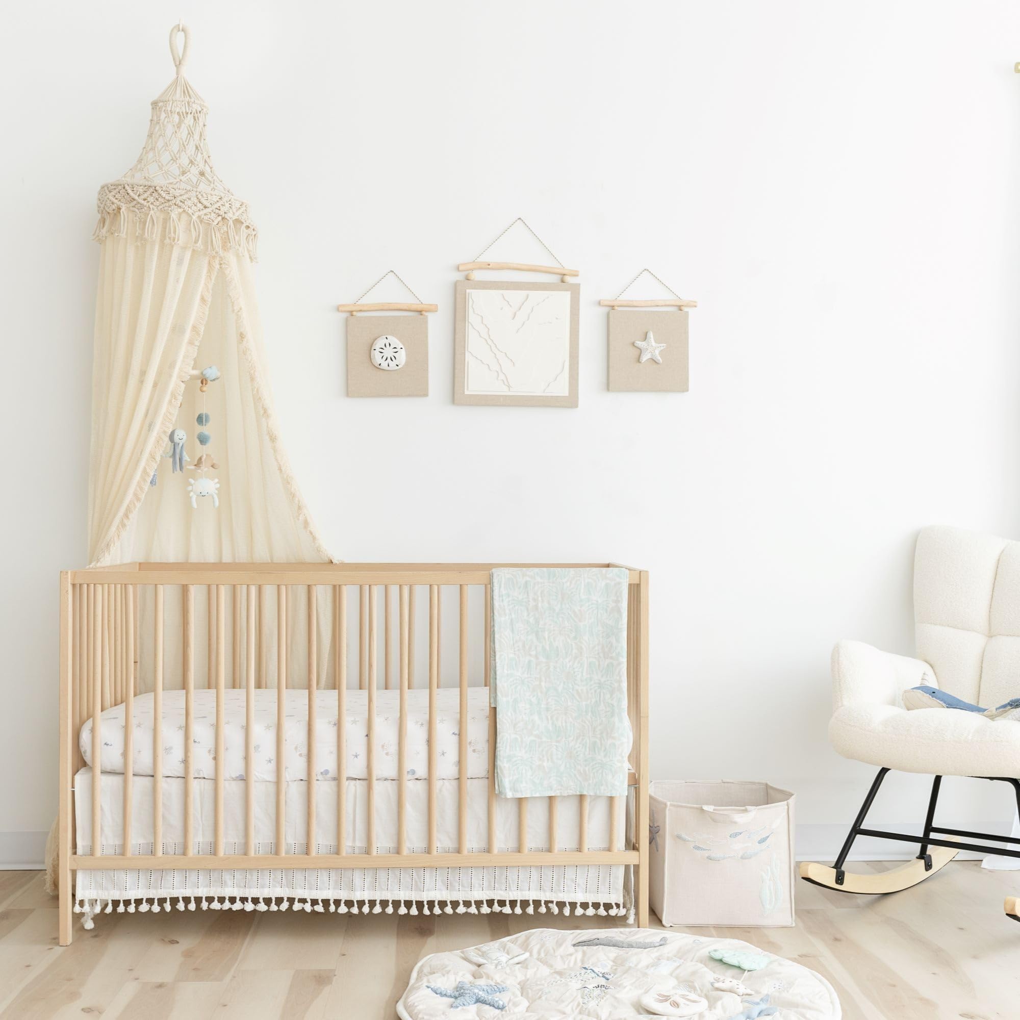 Crane Macrame Baby Crib Canopy, 118" Tall, Boho Nursery Decor, Play Room Decorative Canopy for Girls & Boys