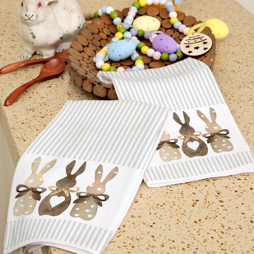 ARKENY Easter Kitchen Towels Set of 2,Beige Bunny Dish Towels 18x26 Inch Drying Dishcloth,Farmhouse Home Seasonal Spring Decorations AD220