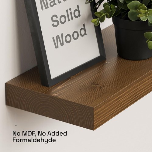 BAOBAB WORKSHOP Walnut Floating Shelves - 16 Inch Wall-Mounted Solid Wood Set of 2 for Kitchen & Bathroom