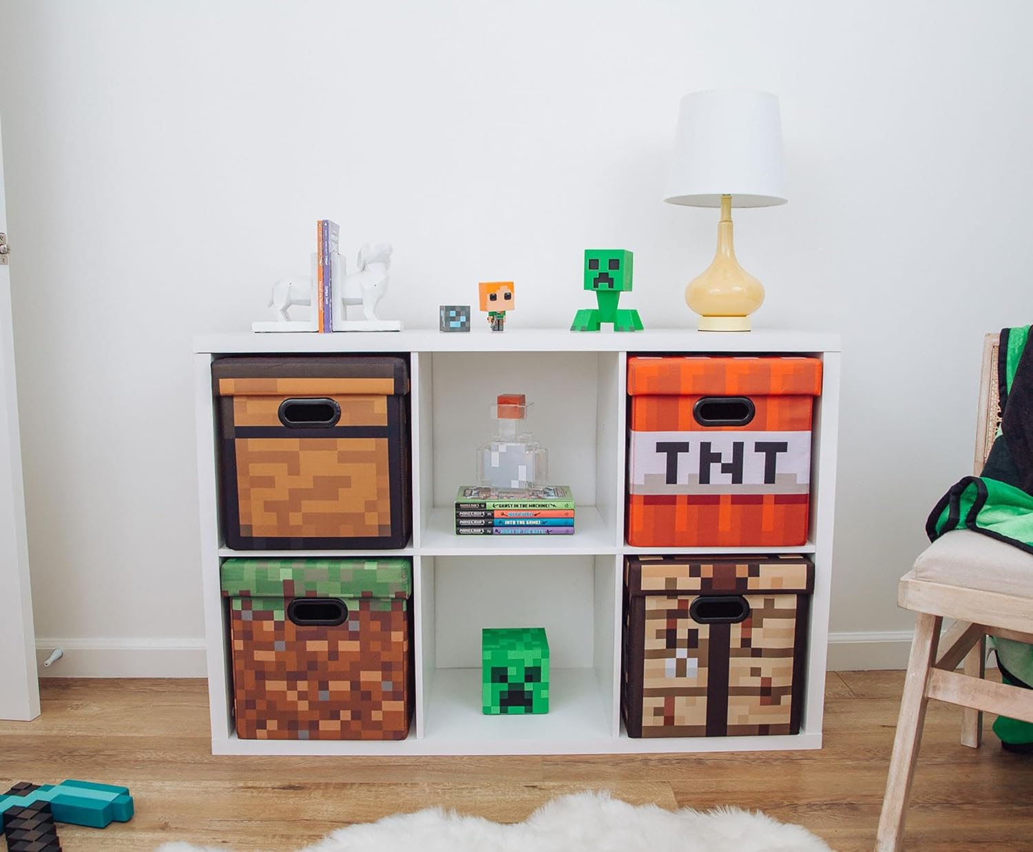 Minecraft Grassy Block Storage Bin - 13-Inch Foldable Fabric Chest with Lid | Versatile Organizer for Home Decor & Video Game Gifts