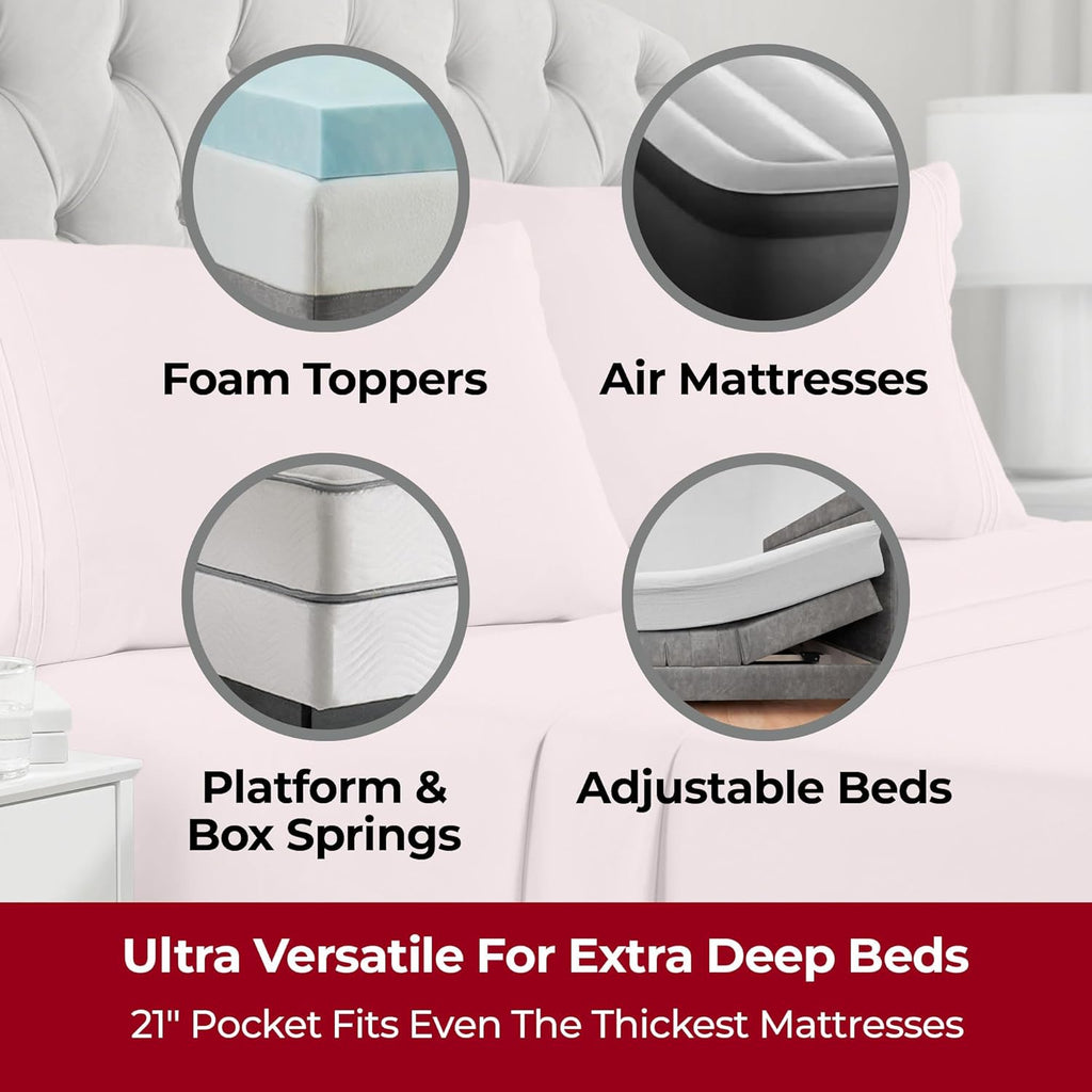 Mellanni Extra Deep Twin XL Sheets - Ultra Soft Hotel Luxury Bedding - Wrinkle & Fade Resistant (Blush Pink)
