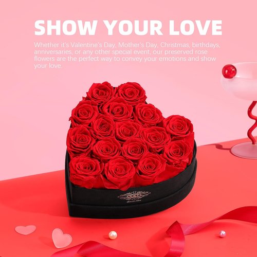 Agrul Mothers Day Roses Gifts for Mom,Forever Preserved Flowers Roses in a Heart Shape Box, for Wife Women Mom Grandma from Daughter,Fresh Flowers for Delivery/16Pcs Red