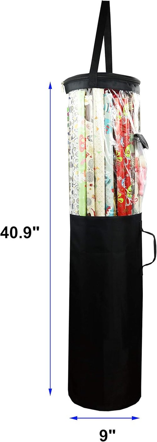 Freegrace Gift Wrap Organizer - Large 9" x 40.9" Tearproof Storage Bag for Wrapping Paper | Space-Saving Design (Black)