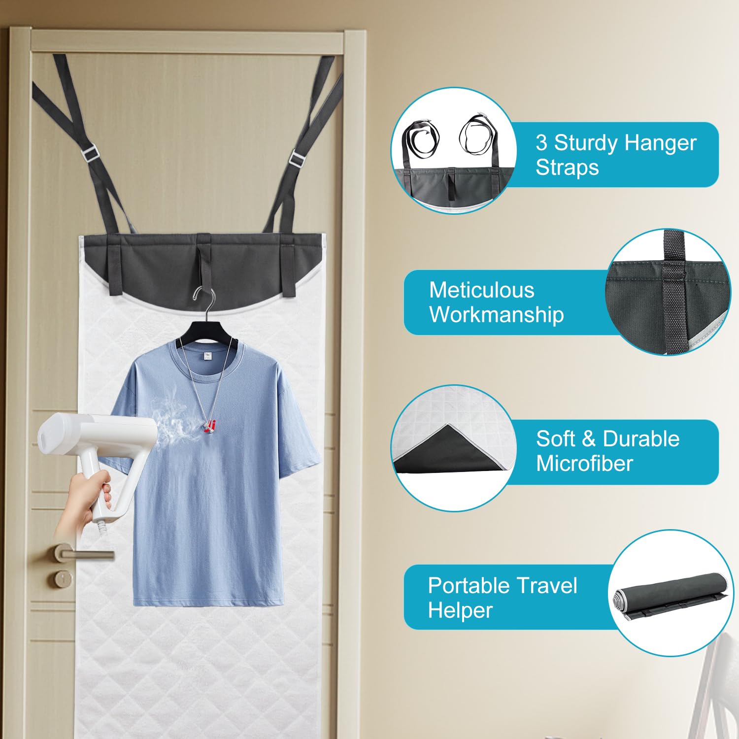 Over The Door Steamer Pad + Gloves For Handheld Steamer Stand For Clothes,Door Press Pad For,Portable Ironing Mat For Traveling