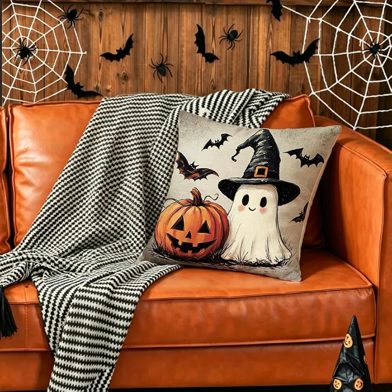 Waterproof Halloween Ghost Pillow Covers, 18x18 Pumpkin Decor