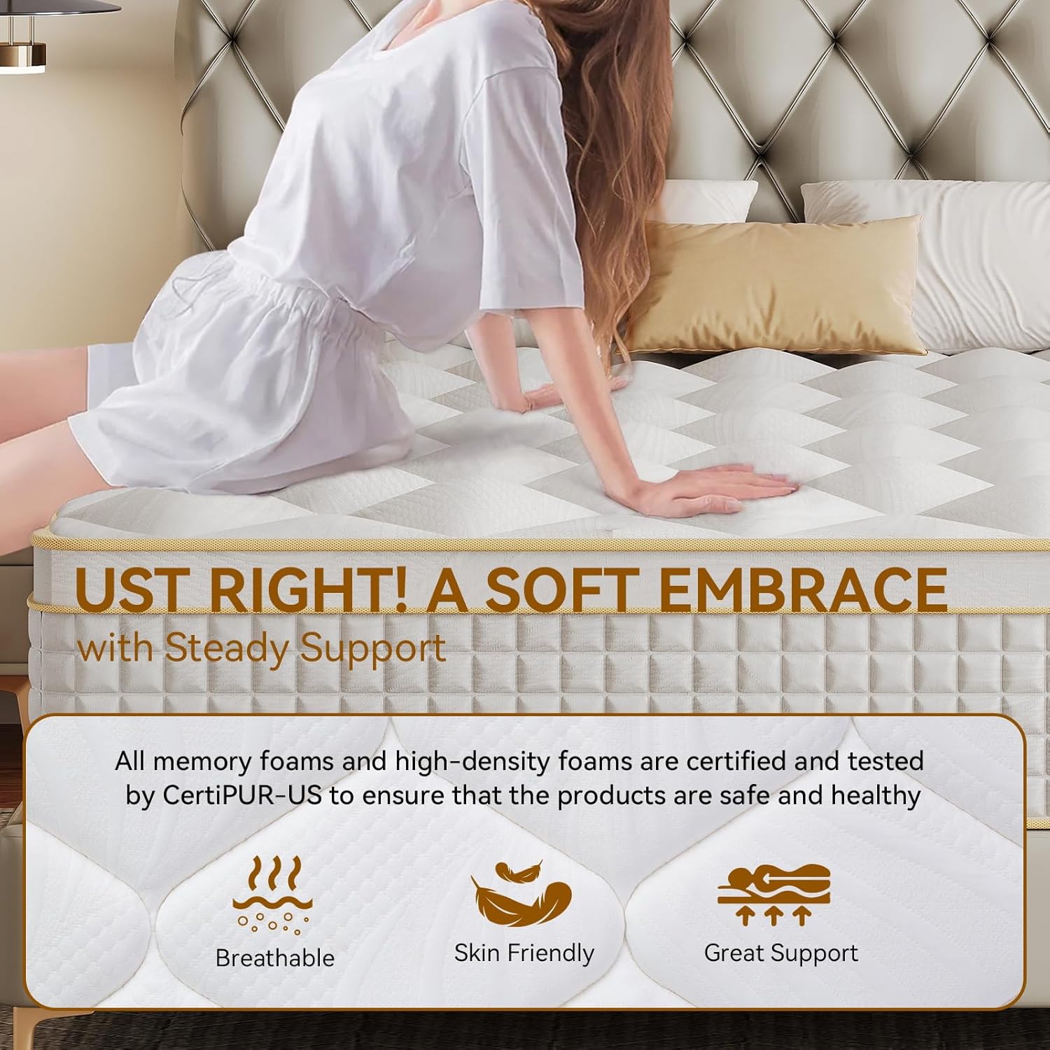 Skiennix Queen Mattress - 12 Inch Hybrid Design with Memory Foam & Pocket Springs | Medium Firm, Pressure Relief