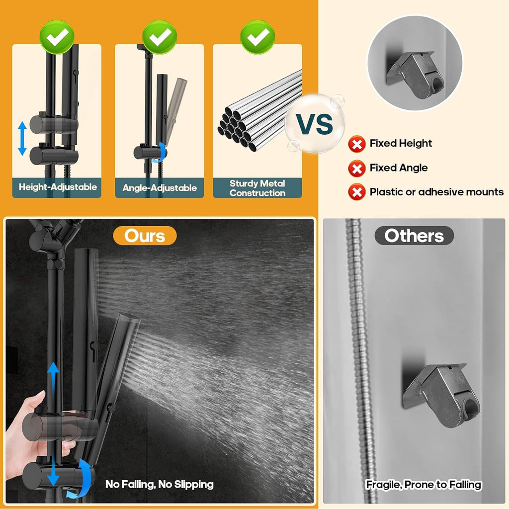 Skiennix High Pressure Rain Shower Head - 10 Inch Square Rainfall Shower System with Handheld Combo, Matte Black