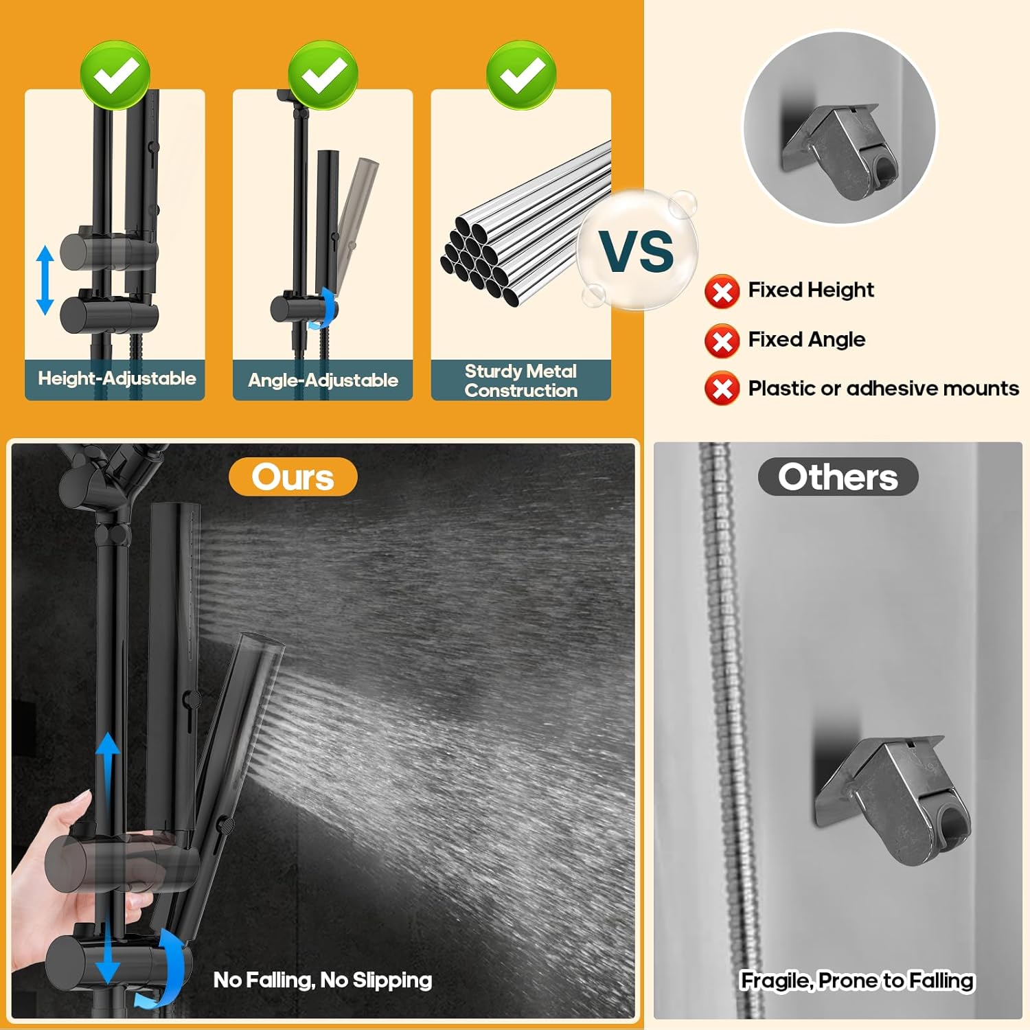 Skiennix High Pressure Rain Shower Head - 10 Inch Square Rainfall Shower System with Handheld Combo, Matte Black
