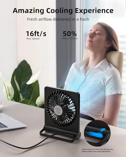 Koonie USB Fan - Ultra Quiet Desk Fan with 220° Tilt & 3 Adjustable Speeds | Black