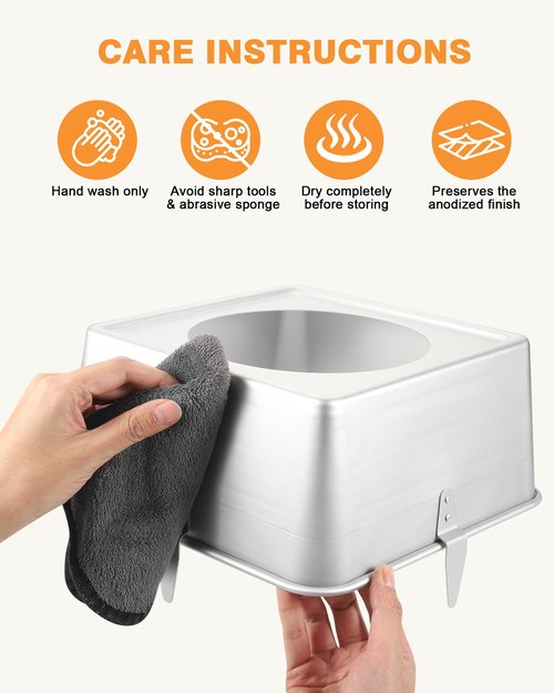 Roicaholy Square Angel Food Cake Pan with Removable Bottom, 9.5 Inch Aluminum Alloy Tube Pan with Cooling Feet, 24-Cup Capacity for Chiffon and Sponge Cakes