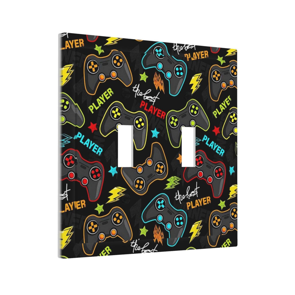 Kid Boys Gamer Gaming Game 2 Gang Double Toggle Light Switch Cover Electric Wall Plate Electrical Faceplate for Bathroom Home Living Room Jumbo Size Decor